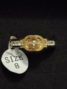 GG Gold-Plated Ring with Diamond Baguette Stones